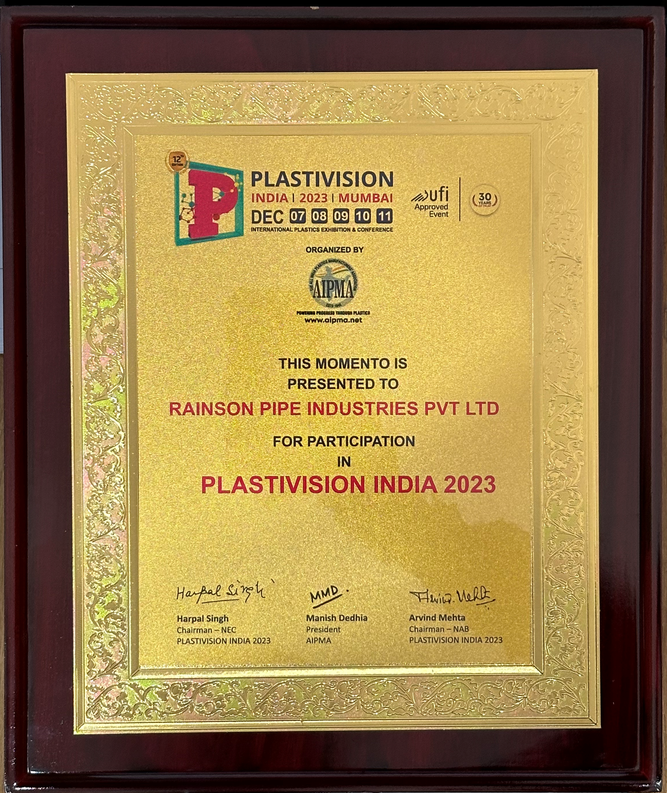 Rainson Pipe Industries Pvt. Ltd. participated in Plastivision India 2023