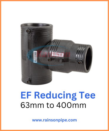 Durable electrofusion reducing tee from sizes 63mm to 400mm for joining hdpe pipes